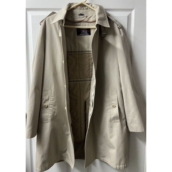 Oleg Cassini Men Size 40 Long Tan All Weather Trench Coat Zip Out Lining EUC - Picture 7 of 7